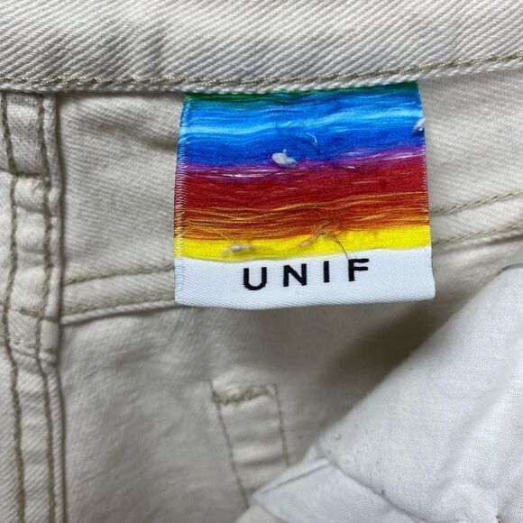 UNIF High Rise Straight Leg 5-Pocket Jeans in Ivory Neutral Size 26 - Picture 2 of 14